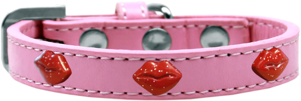 Red Glitter Lips Widget Dog Collar Light Pink Size 18